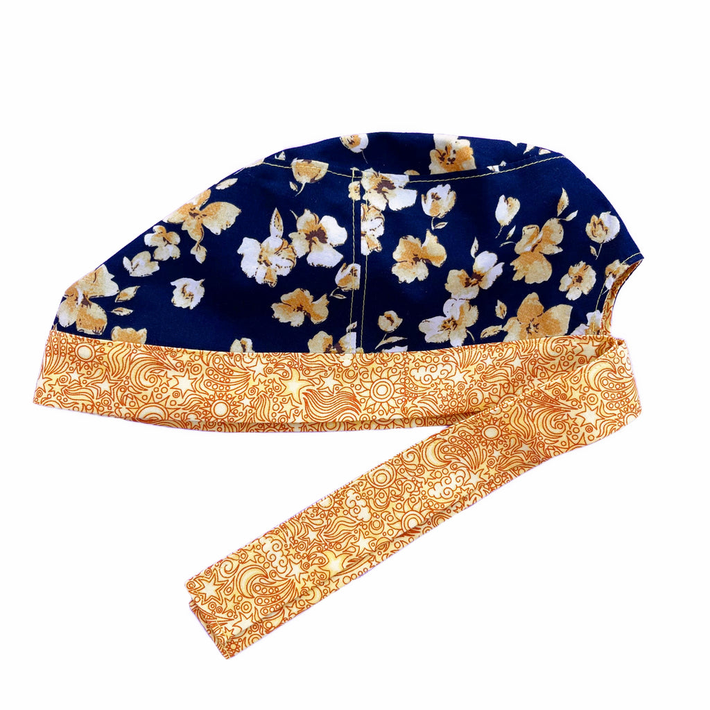 Navy and Yellow Floral Scrub Cap