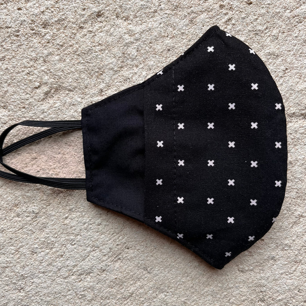 Small Cloth Mask (Child) - Black / Monochrome Crosses