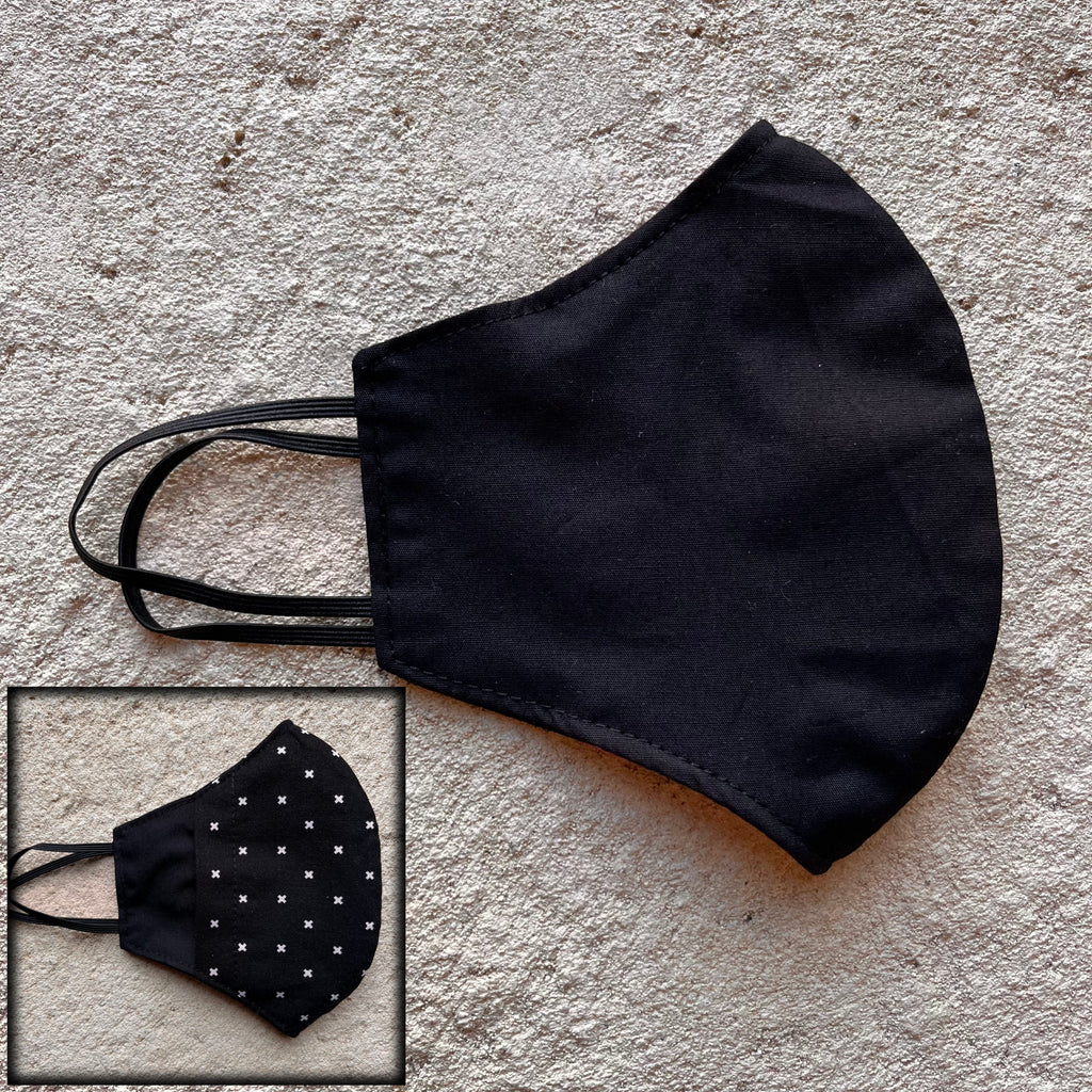 Small Cloth Mask (Child) - Black / Monochrome Crosses