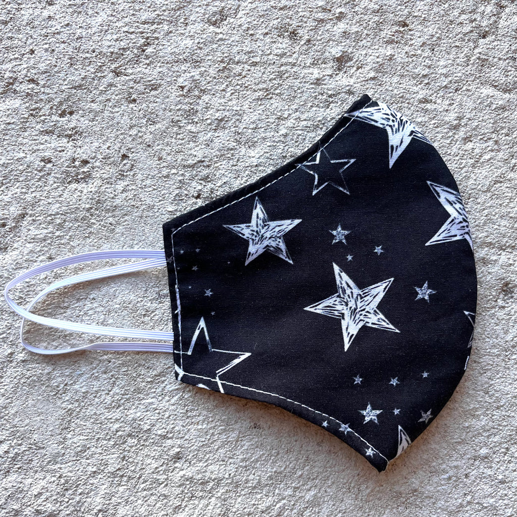 Small Cloth Mask (Child) - Black and White Stars