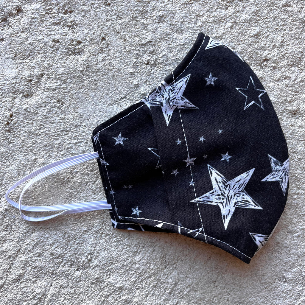 Small Cloth Mask (Child) - Black and White Stars