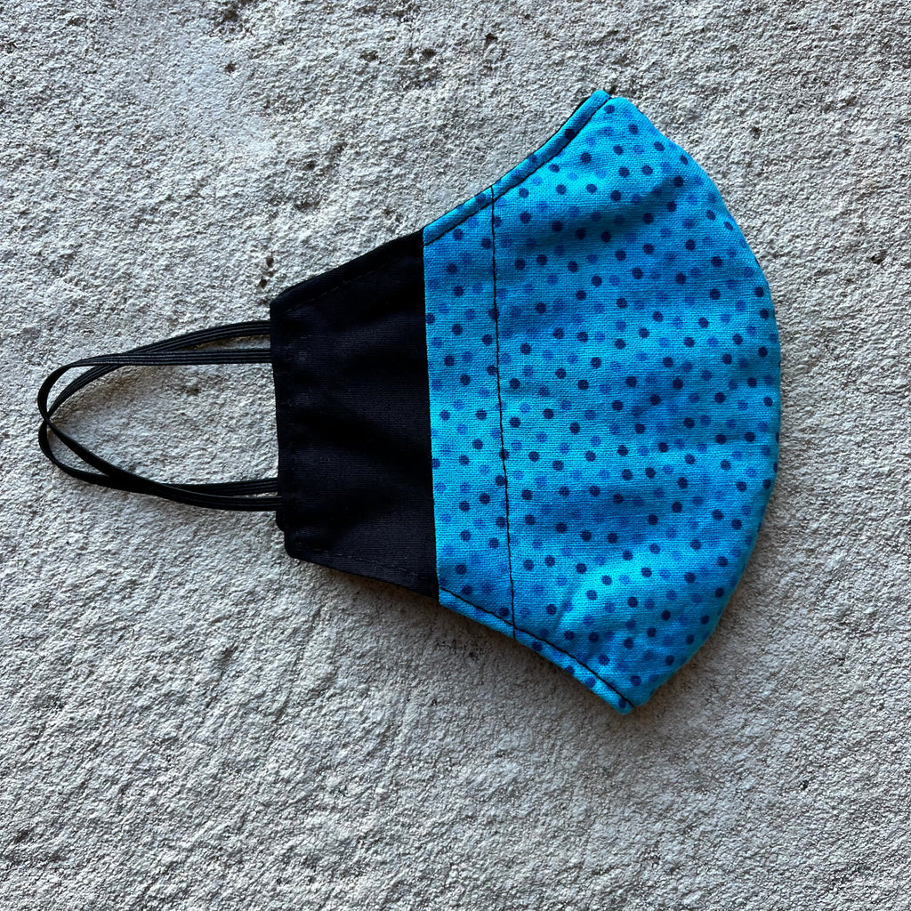 Small Cloth Mask (Child) - Black / Blue Dots