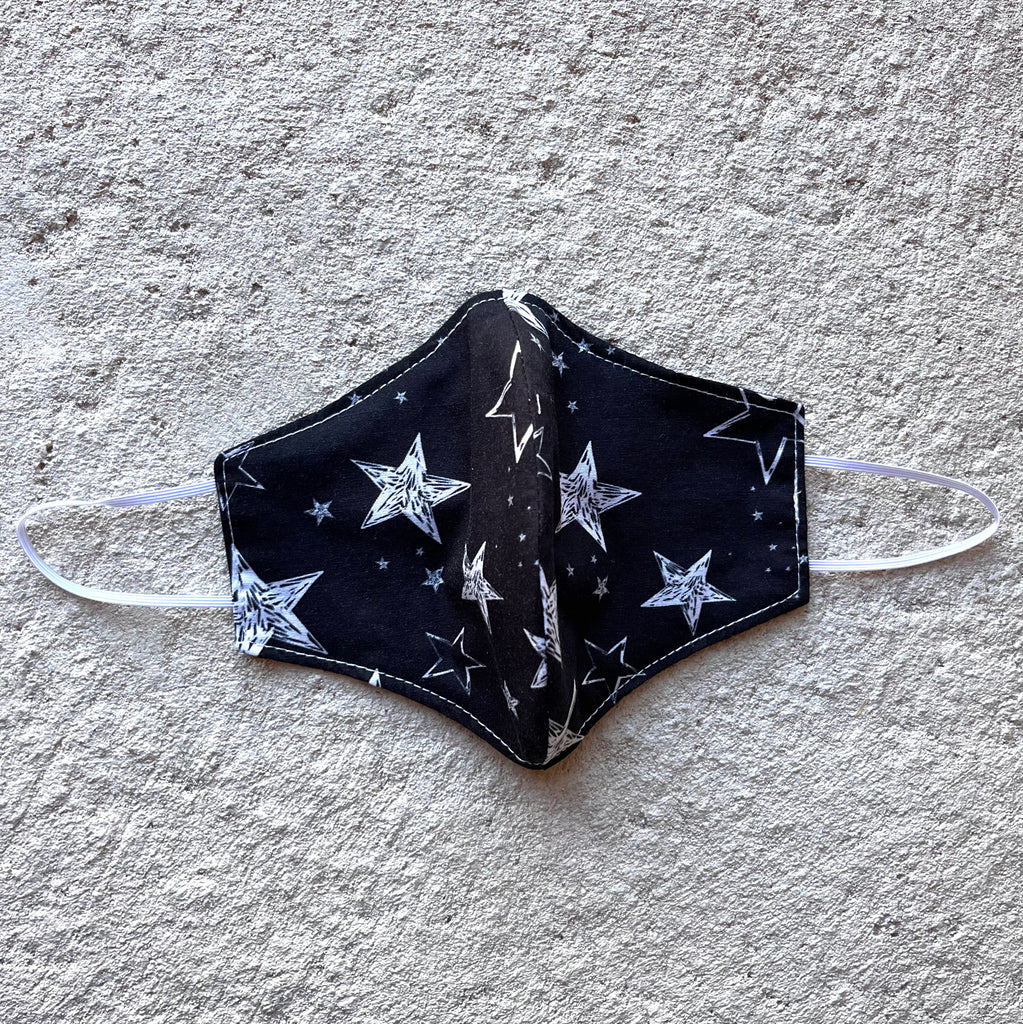 Small Cloth Mask (Child) - Black and White Stars