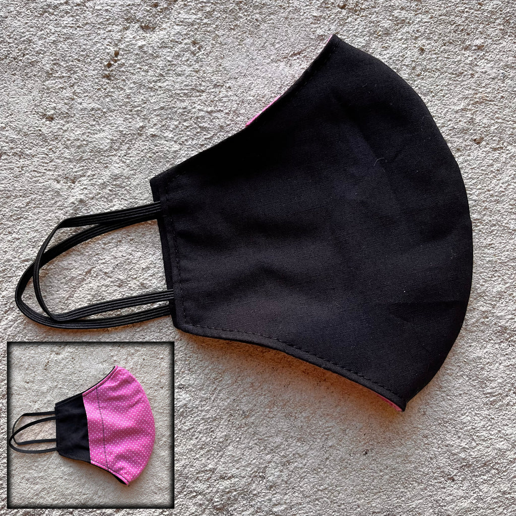Small Cloth Mask (Child) - Black / Pink Micro Dots
